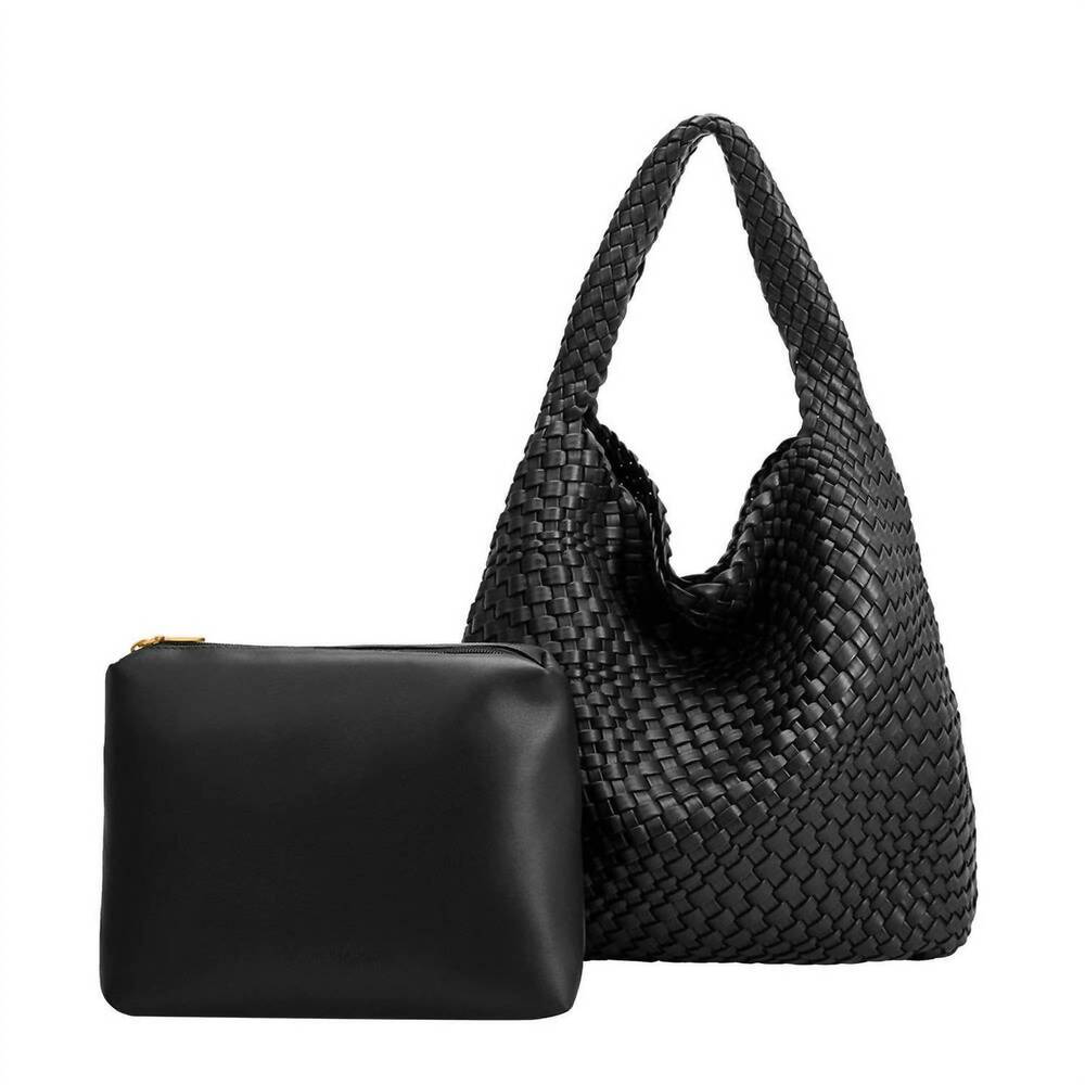 NEW MELIE BIANCO johanna recycled vegan leather shoulder bag in black